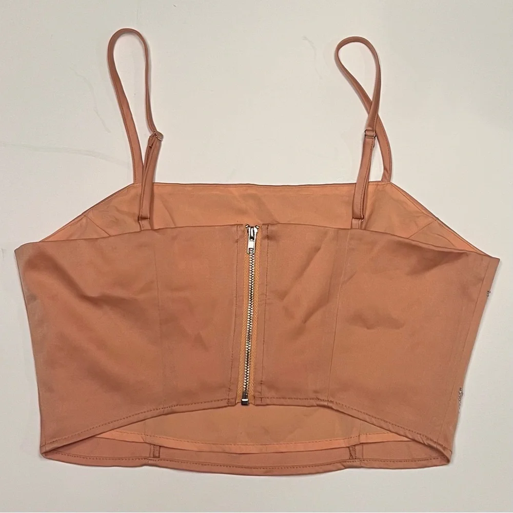 Le Lis Crop Camisole Top & Mini Skirt‎ Set in Nude Peach Rhinestones Size XS/S